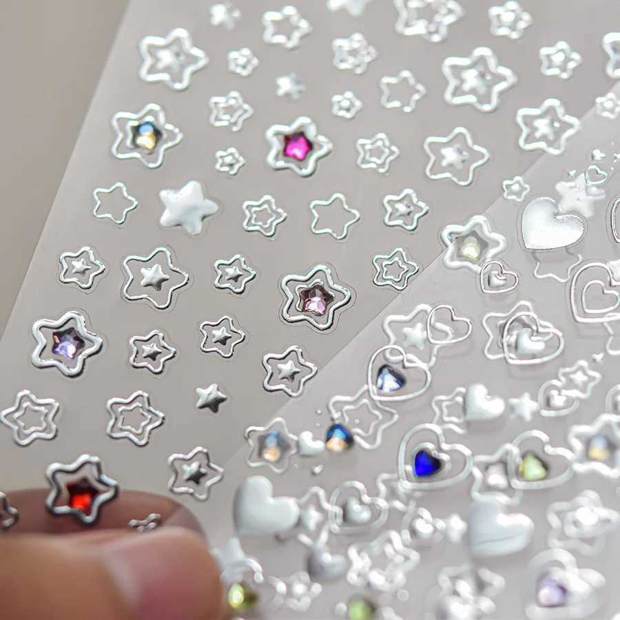 1 piece 5D color crystal star nail stickers high quality love shiny silver hollow smear rainbow flower jelly design nail stickerXJ250120