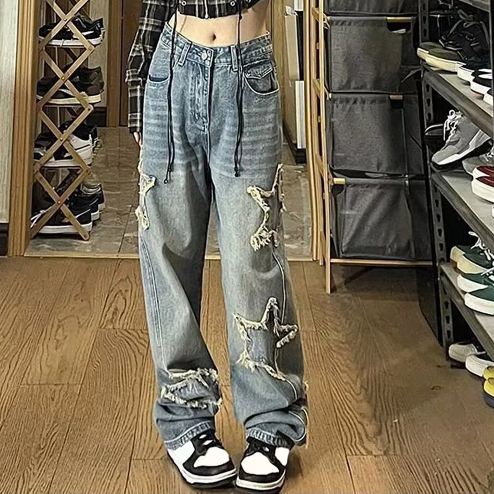 Star Y2k Baggy Wide Leg Jean Vintage Streetwear Washed Denim Pants Grunge Basic Slouchy Blue Trousers Femme Autumn Jeans 250121