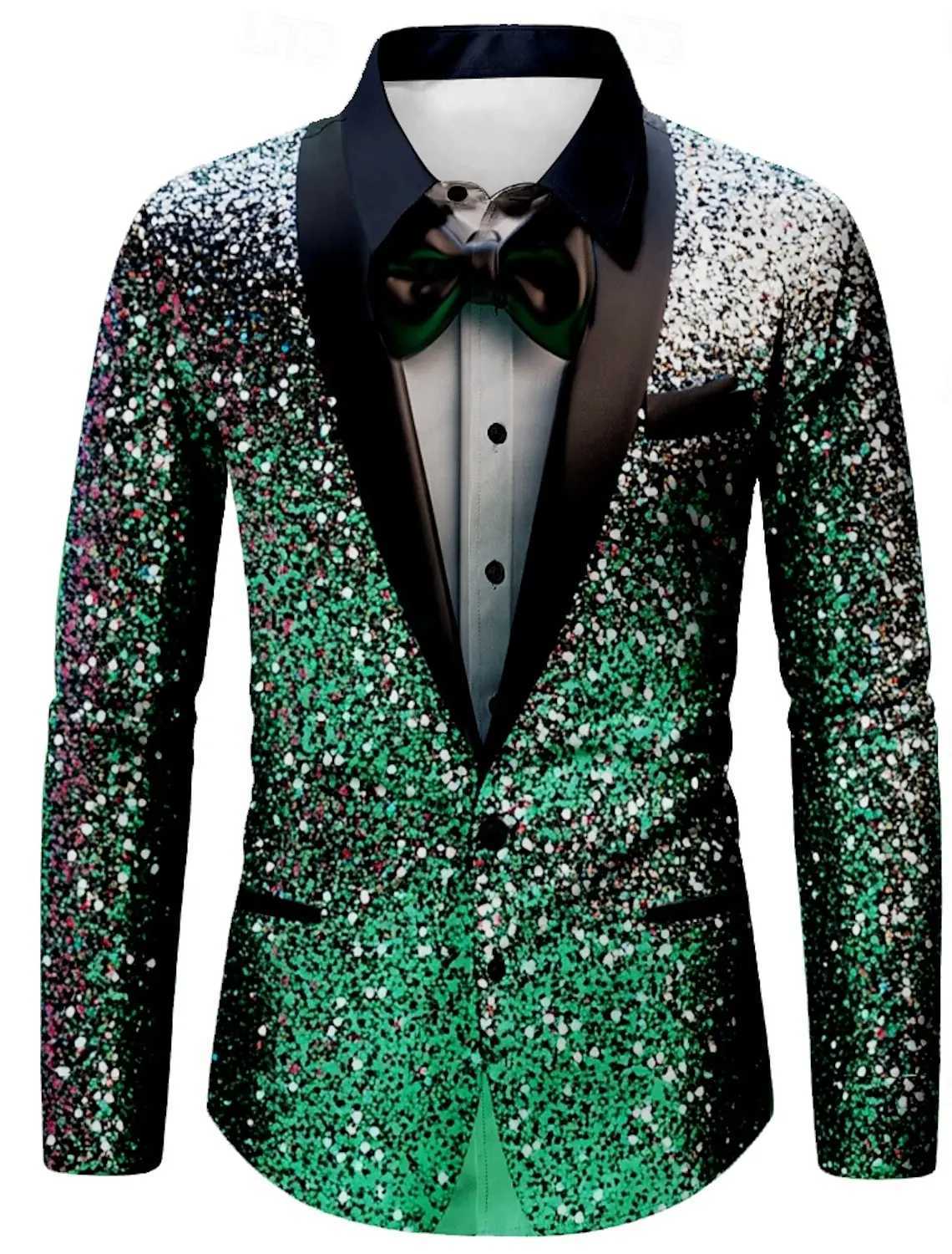 Mens long-sleeved shirt casual fashion 3d printing fake two-piece suit shirt mens lapel shirt long sleeve New Year giftXJ250121