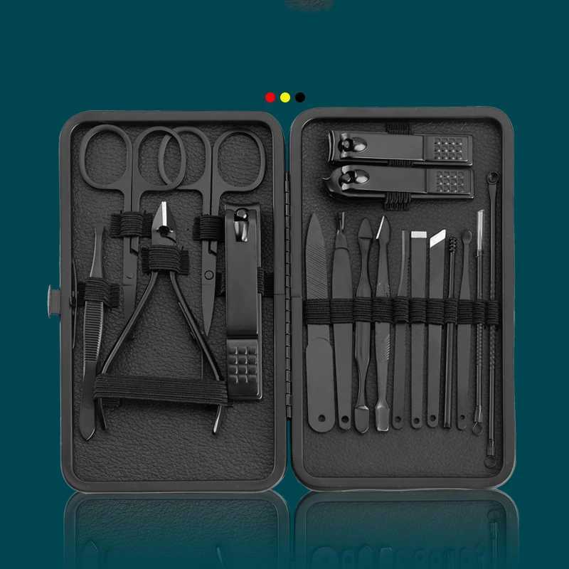 7/10/12/16/18 Pieces Black Stainless Steel Nail Clippers Nail Scissors Sets Decorative Nail Pedicure Knives Beauty Tools SetXJ250121