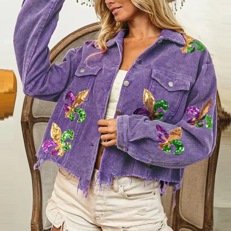 Ral Corduroy Coat Women Mardi Gras Spring Autumn Ropa Cardigan Sequin Punk Gothic Bomber Jacket Windbreaker Y2k Jackets