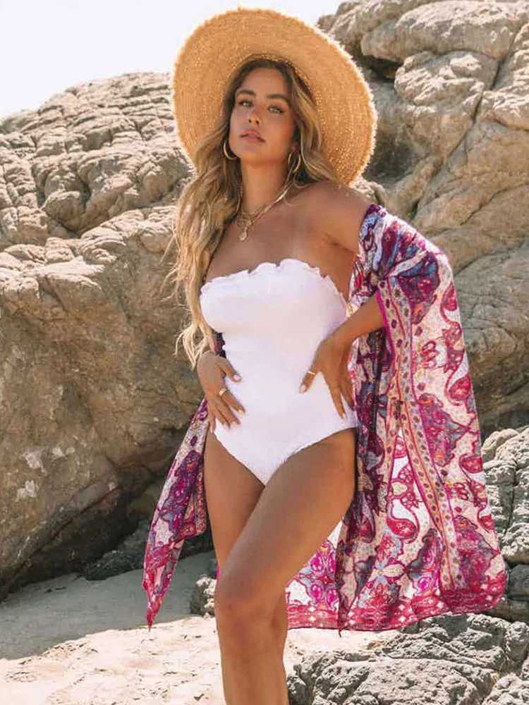 Boho Printed Bikini Cover-ups Kimono Pareo Dr Women Beach Outfits 2023 Summer Beachwear Swim Suit Cover Up Sarong W250120