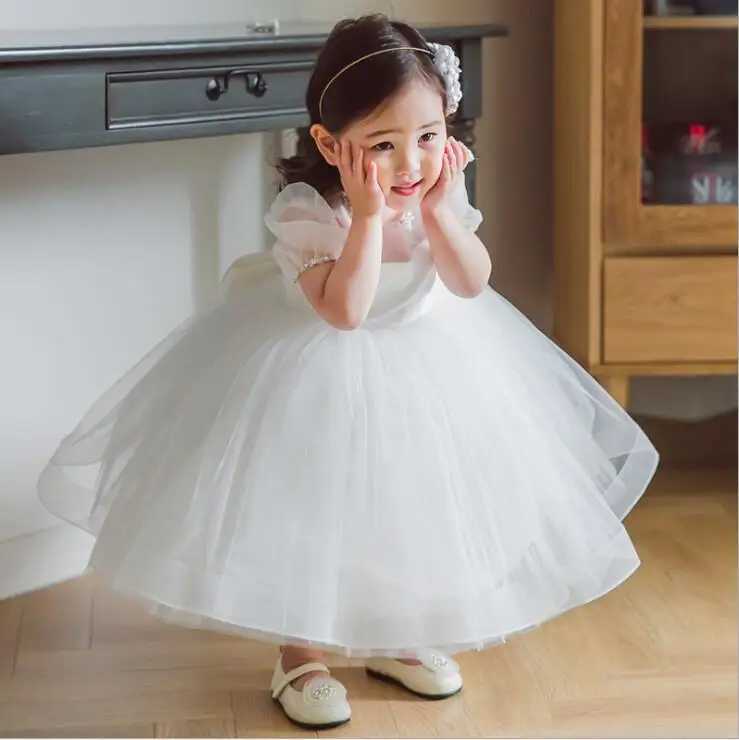 White Lace Beads Christening Dress for Baby Girl First Birthday Outfit Newborn Kids Party Dress Baptism Baby Girl Dress Wedding X250203