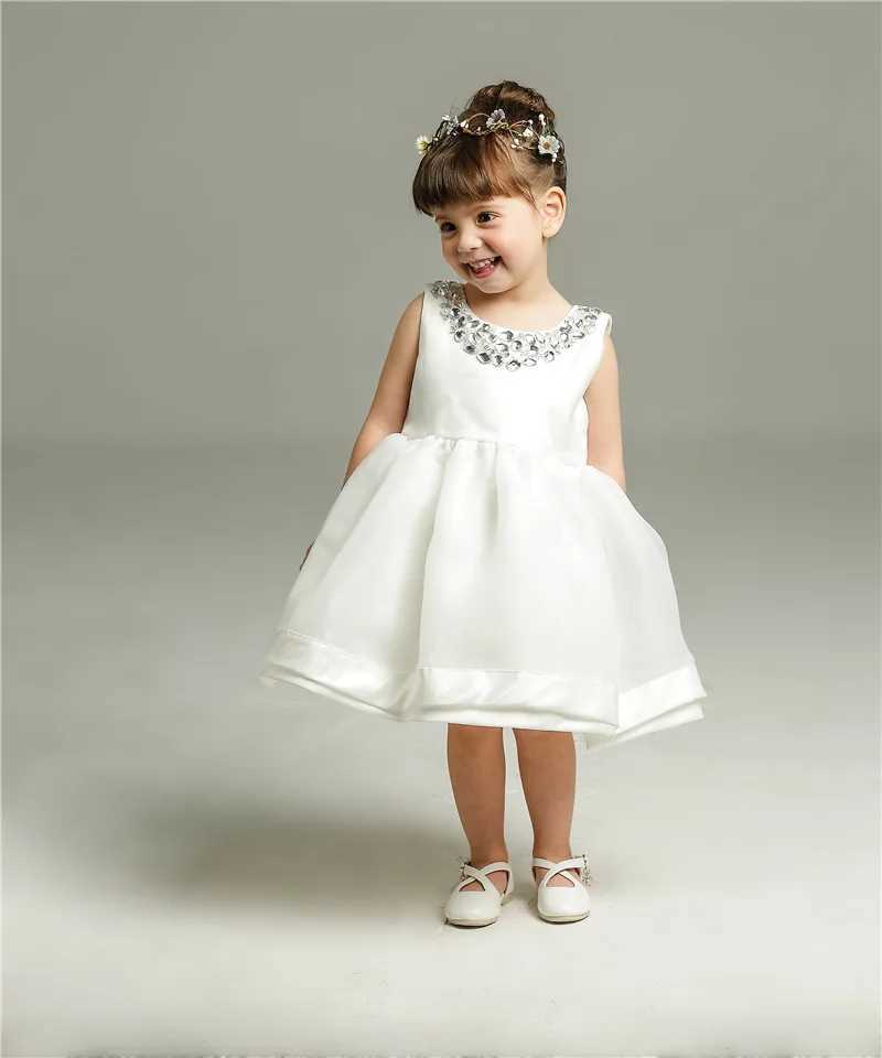 Baby Bath Dress White Wedding Birthday Party Dress Beaded Necklace Preschool Girls Christmas Dress X250203