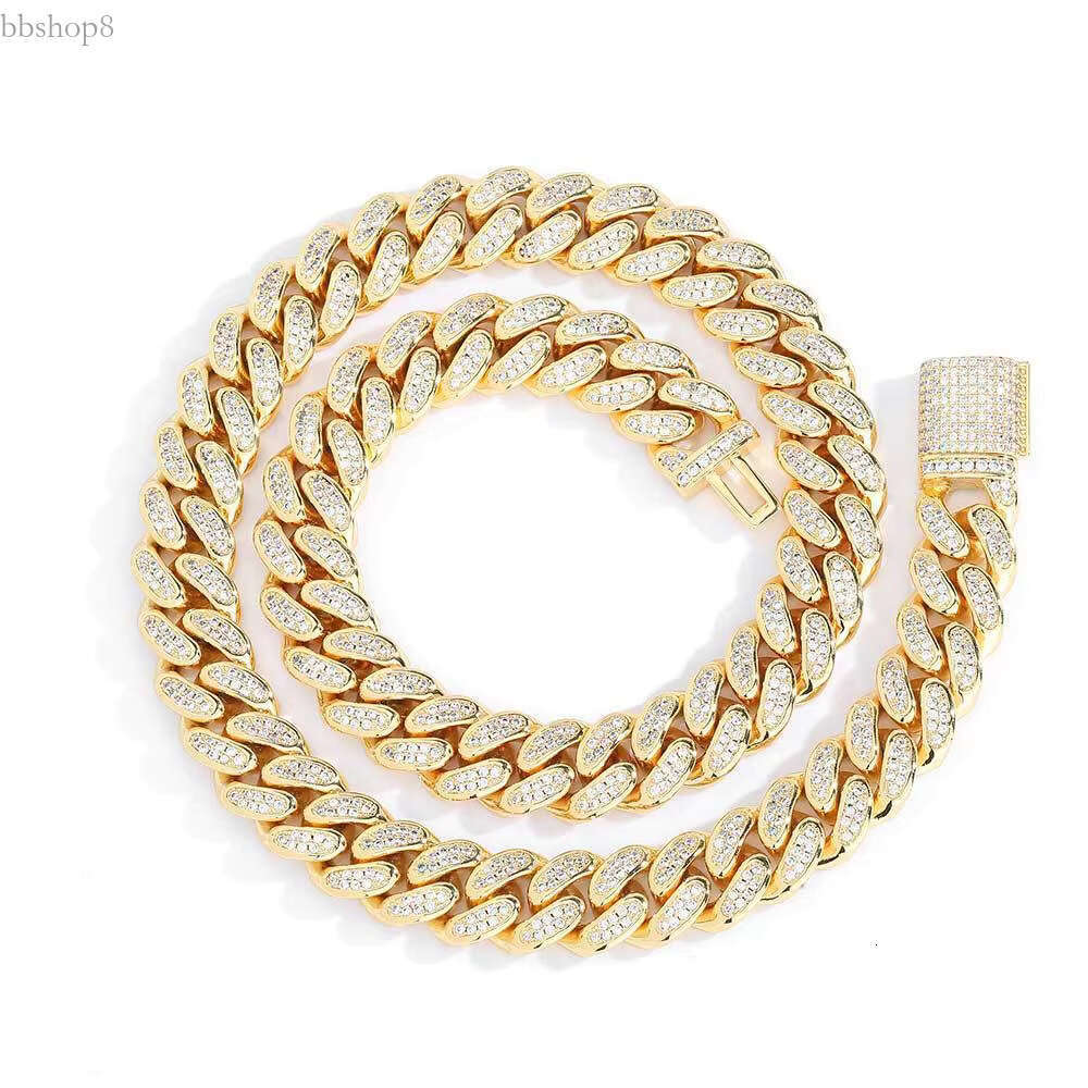 High end Chain Full Moissanite Cuban Hip Hop 10MM full set for men white glod necklace cuban k chain