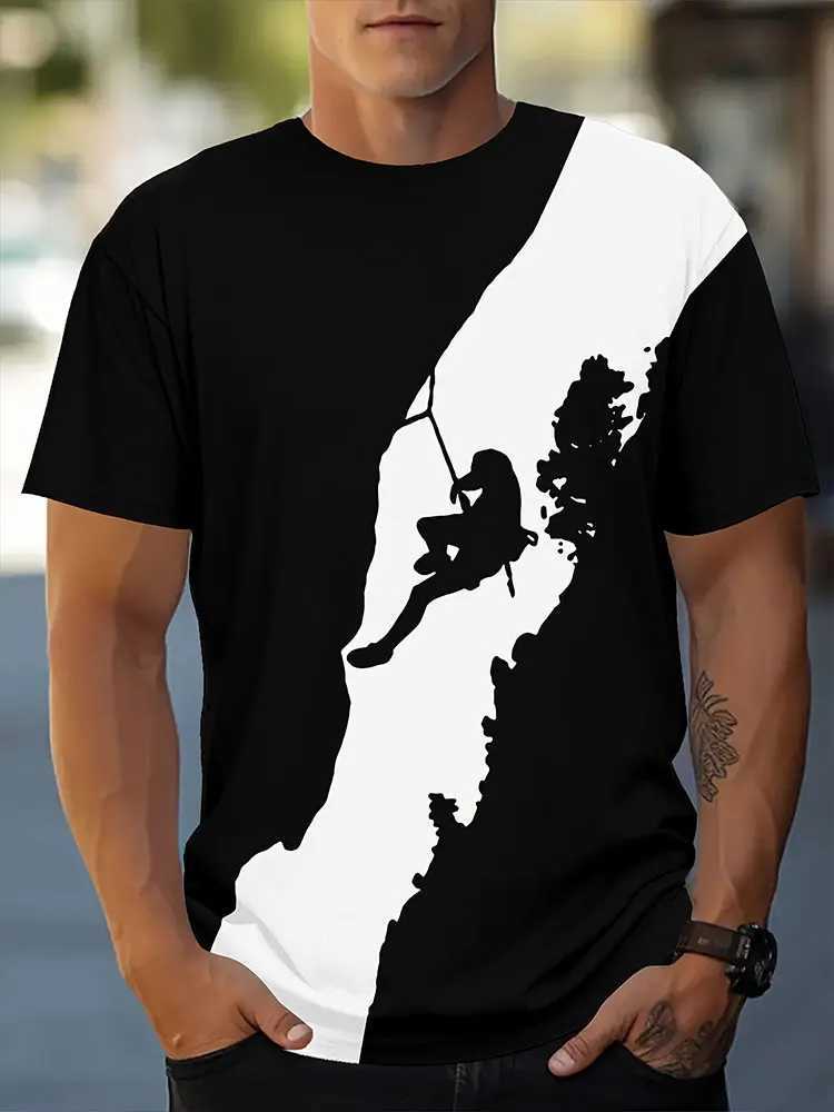 3D Mountain Print Mens T-shirt Summer Outdoor Comfortable Breathable Short-sleeved Top Outdoor Lovers Oversized Mens T-shirtXJ250117