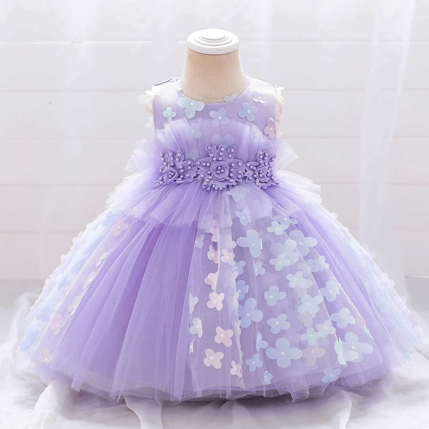 Newborn Christening Bow White Wedding Princess Dresses Children Toddler Baptism Baby Girl Clothes 1 Years Birthday Lace Dresses X250203
