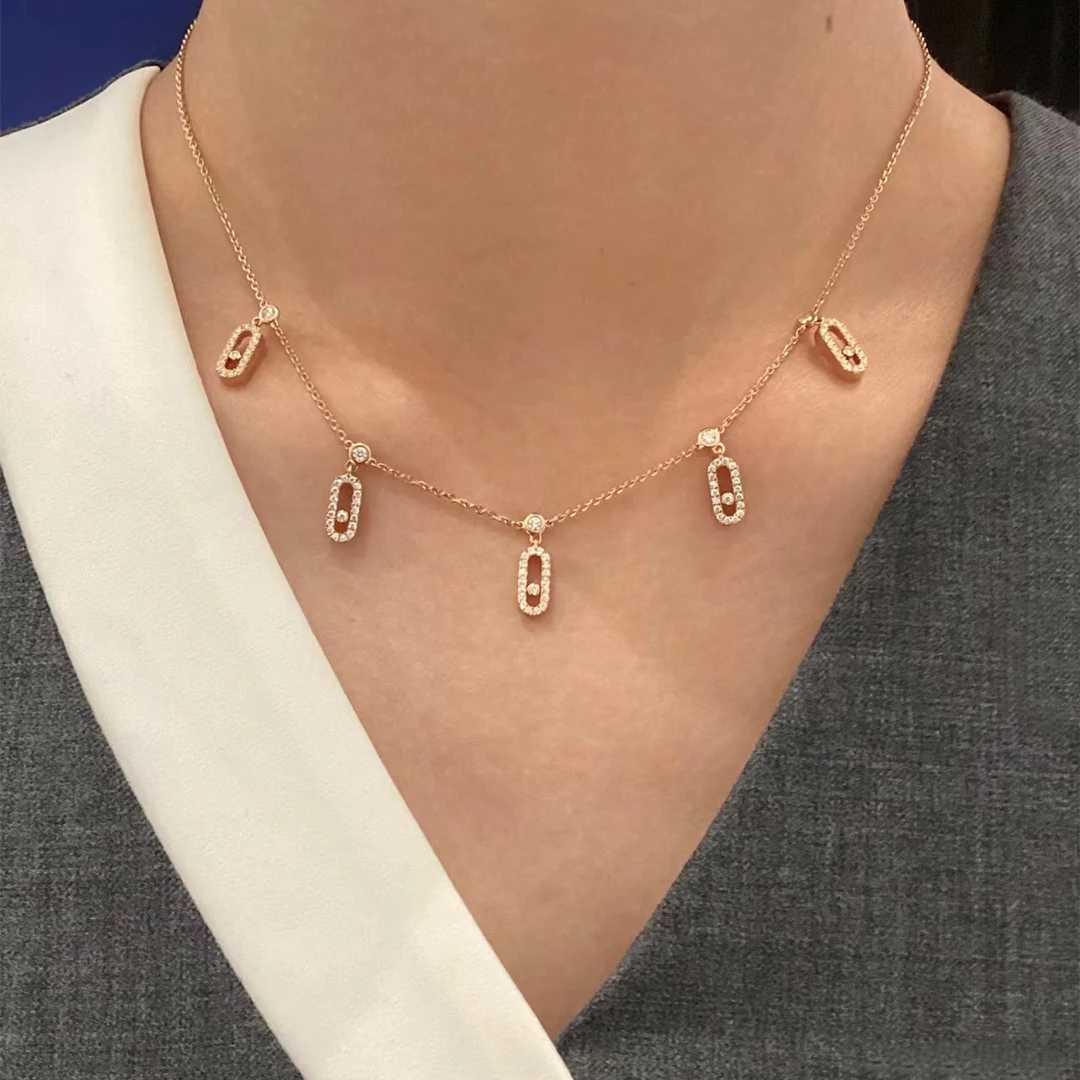 925 Sterling Silver 5-Piece Pendant Womens Diamond Necklace. Moving Diamonds. Luxury JewelryXJ250114