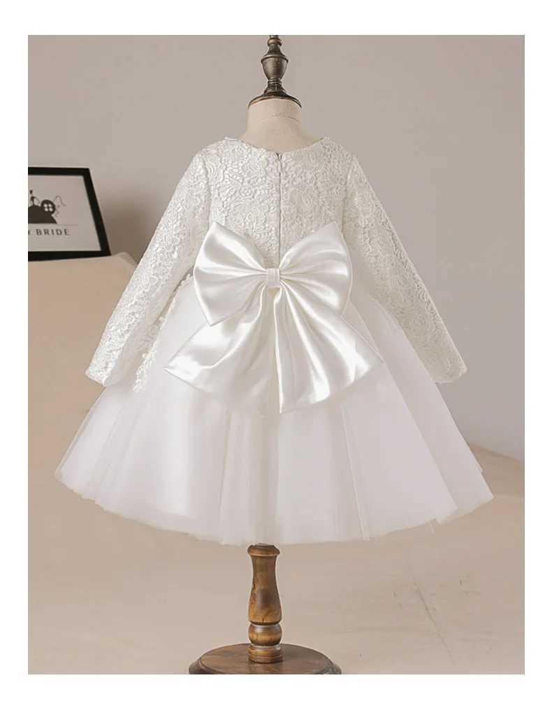 White Lace 1 Year Birthday Toddler Girl Baptism Dress Christmas Costumes Newborn Baby Princess Long Sleeve Christening Gown X250203