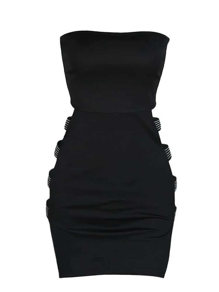 Women Sexy Pencil Dress Strapless Rhine Hollow Out Bodycon Short Dress Evening Party Club Ele Summer DressesXJ250115