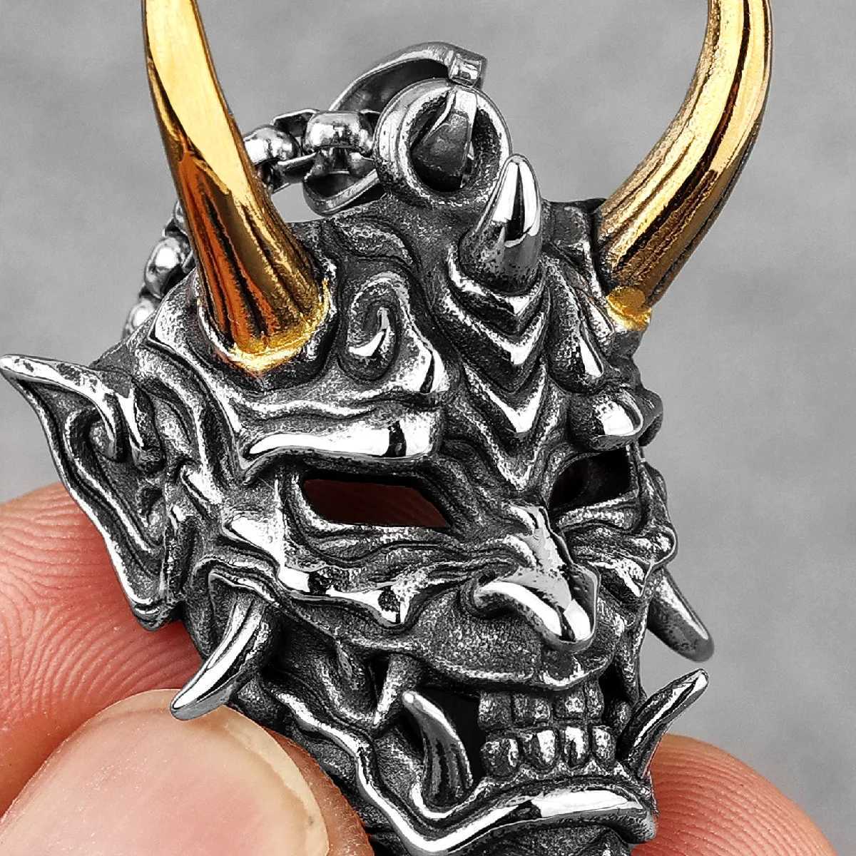 Japanese Hannya Mask Horn Stainless Steel Men Necklaces Pendants Chain Punk for Boyfriend Male Jewelry Creativity Gift WholesaleXJ250121
