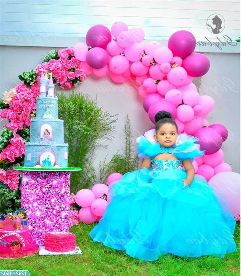 Fluffy chiffon blue luxury flower girl dress ball dress bridesmaid dress ruffled edge application birthday little girl Christmas X250203