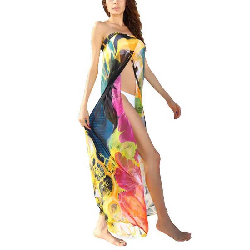 Bikini Beach Cover Ups For Women Yellow Blue Black Tie-ed Sleeve Strl Long Beach Dr For Women W250120