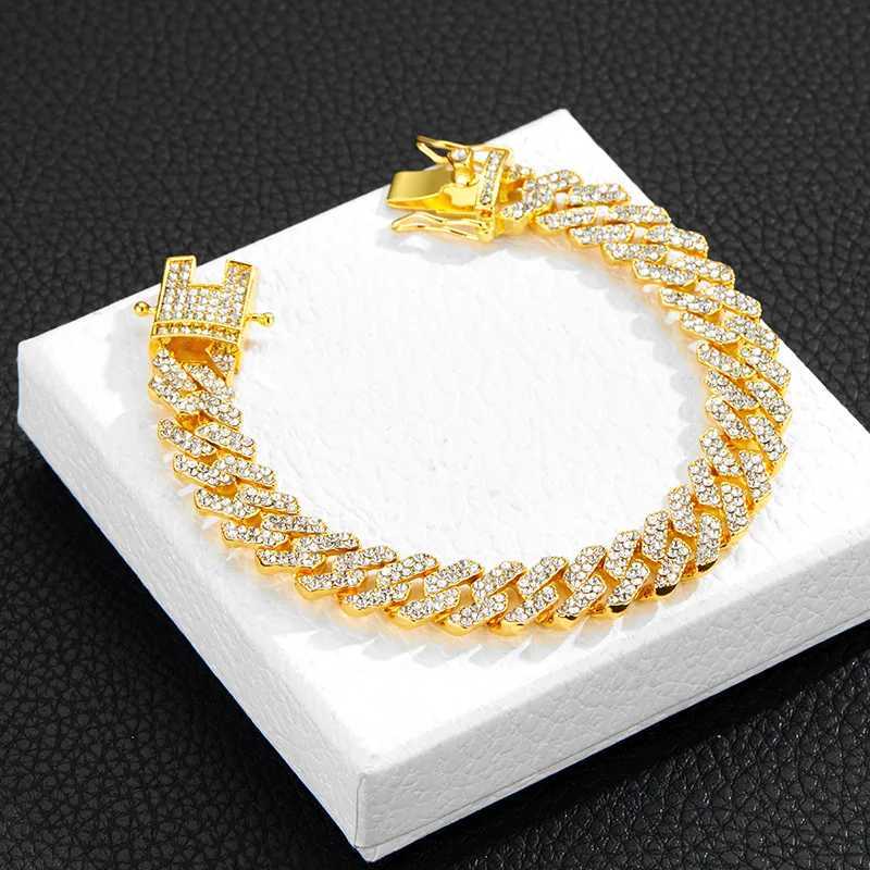 Men Women HipHop Iced Out Bling Prong Cuban Chain Necklace Suit 13mm Paved Rhinestone Link Chain Choker Bracelet Fashion JewelryXJ250121