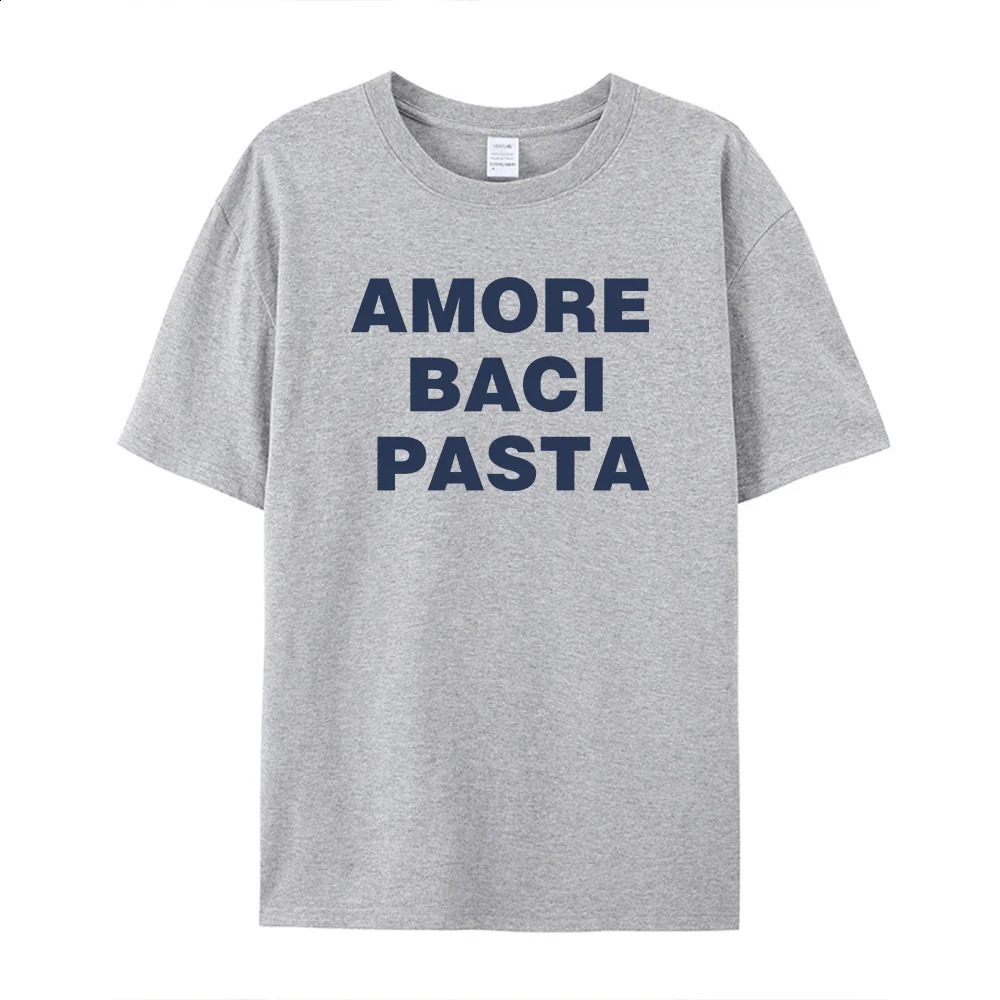 Amore Baci Pasta Letters Printing Summer Gray T Shirt Women Loose Cotton Casual Tops Tees Vintage Style Elegant Shirts 250122
