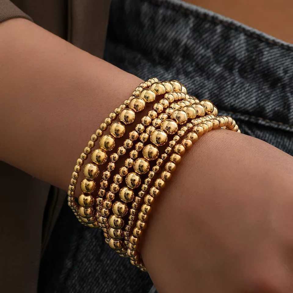 7 Pcs/Set Vintage Handmade Gold Color Beads Bracelets Set Stretch Women Trendy Bracelets Fshion Girls Party Boho Jewelry Gifts W250121
