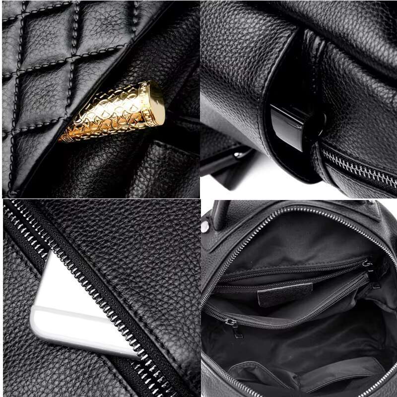 Women Genuine Leather Backpack Lozenge Soft Real Cowhide Shoulder Casual Large Capacity Travel Ladies Back Pack School Bags