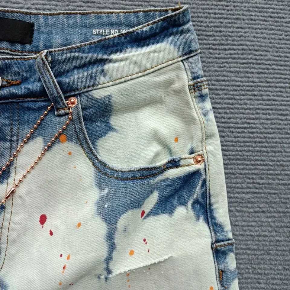 Top quality New s Jeans Men Trendy Elastic Edged Middle brands Pants Irregular Light Color Washed Denim Shorts pants X250203