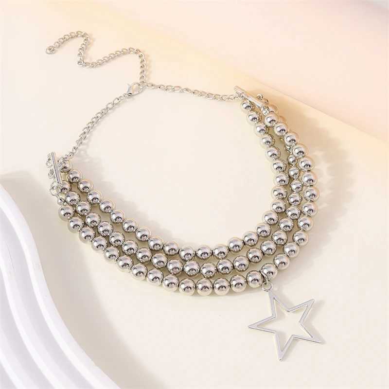 Fashion Multilayer Handmade CCB Beads Chain Necklace for Women Metal Star Pendant Choker Necklace Girls Festival Jewelry GiftsXJ250114