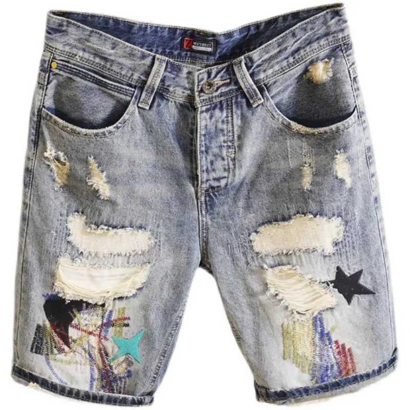 Fashion Trendy Casual Denim Knee Length Jeans for Men Summer Classic Stylish Embroidered Denim Shorts for Cowboy Male Shorts X250203