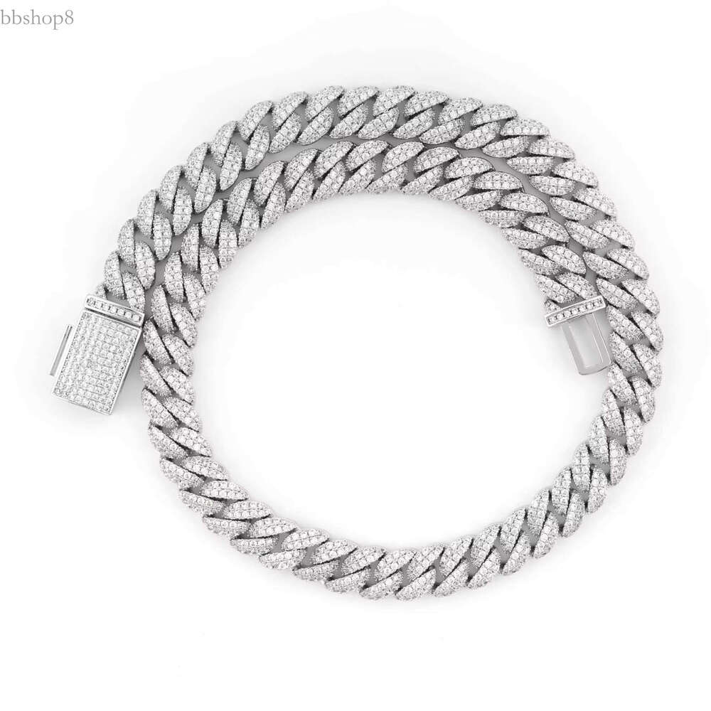 Fine Hip Hop Jewelry 12mm Double Rows Dia Gold Plated Sier Iced Out Moissanite Cuban k Chain Necklace Men