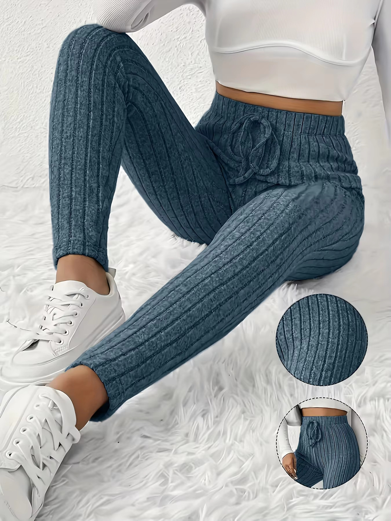 Women's Tailored Pants With Drawstring Design, Soft And Comfortable Knitted Fabric, Versatile