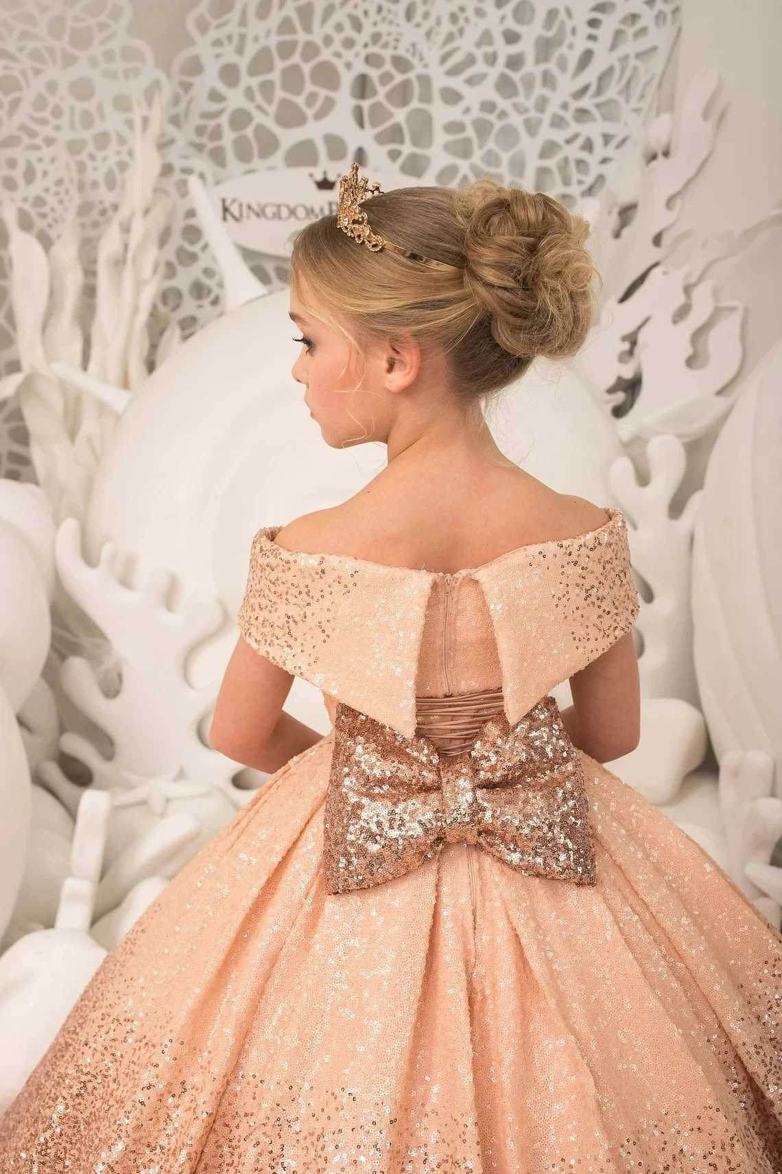 Luxury Formal Evening Dresses for Flower Girl Dress Kids Birthday Party Elegant Sequins Gown Fluffy Long Pageant Prom Ball Gown X250203