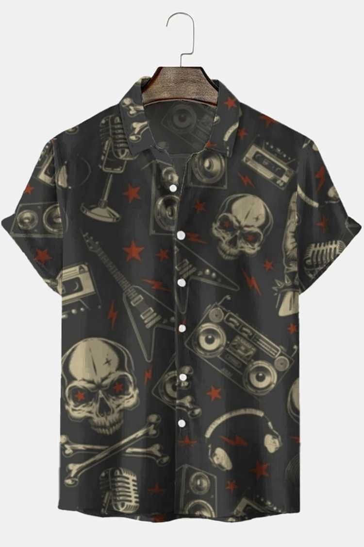 New Hawaiian Shirt For Men Skull 3d Printed Beach Shirt Short Sleeve Button Casual Mens Skull Shirts Oversized Camisa S-5XLXJ250121