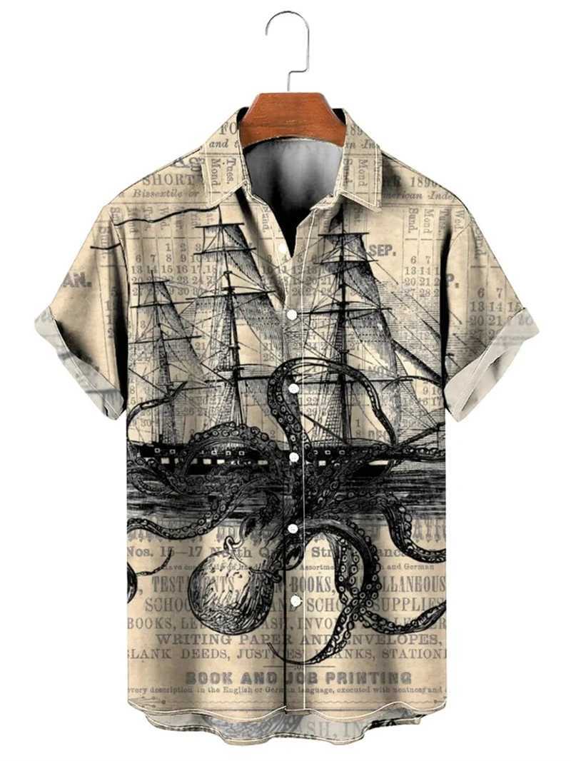 Vintage Shirt For Men 3d Map Printed Short Sleeve Male Shirt Lapel Button Mens Clothing Casual Fashion Tops Oversized TshirtXJ250121