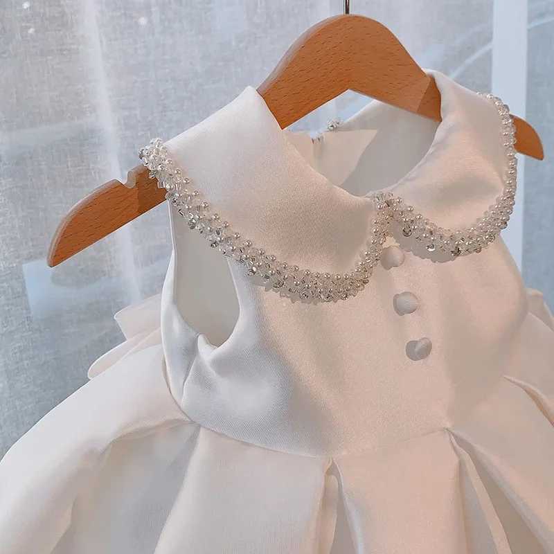 Baby White Baptism Dress For Girls Bridesmaid Party Dresses Pearl Children Clothes Bow Girl Birthday Princess Wedding Ball Gown X250203