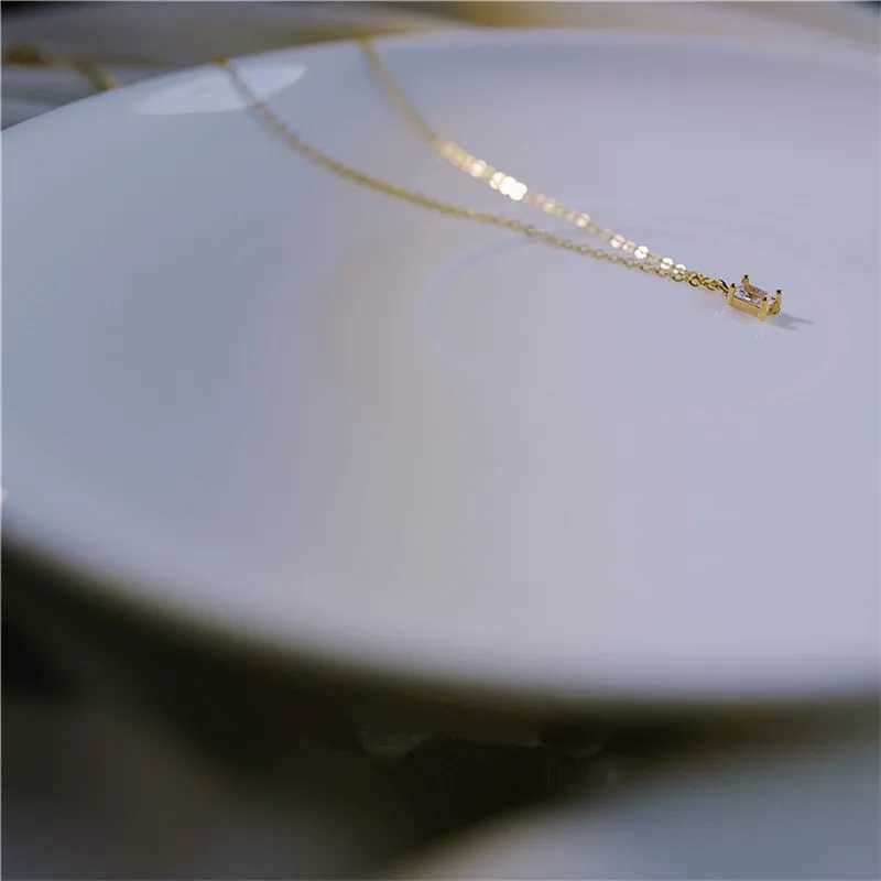925 Sterling Silver French Small Square Diamond Pendant 14k Gold Plating Necklace Women Fashion Shiny Clavicle Chain JewelryXJ250114