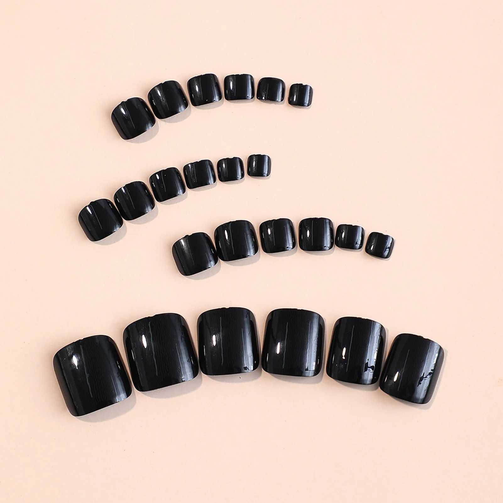 24pcs Black False Toenails Solid Color Glossy Fake Toenails Wearable Full Cover Ins Square Press on Toenail Patch for Girl WomenW250120