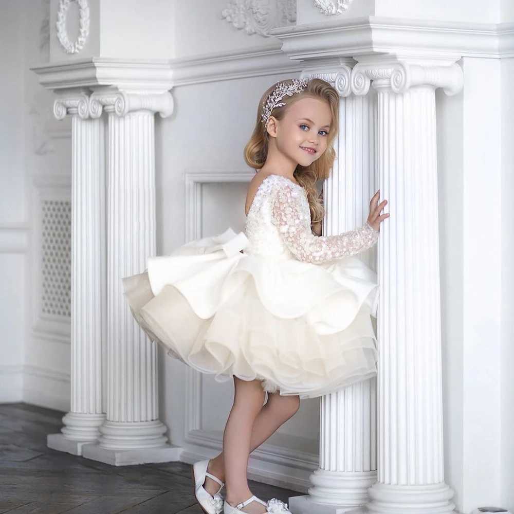 Baby Girl Birthday Fluffy Dress Infant Sequin Baptism Gown Flower Wedding Costume Kids Long Sleeved Clothes Toddler Dresses X250203