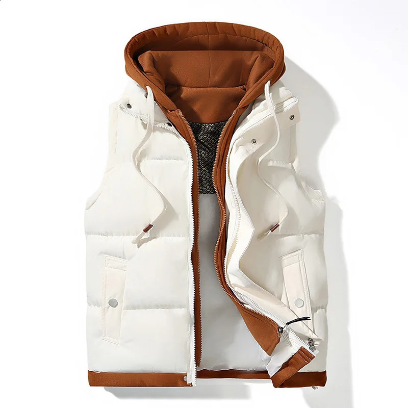 Korean Fashion Hooded Vest for Men Autumn Winter Casual Sleeveless Men Coats Windproof Sleeveless Men Cotton Jacket with Hood 250108