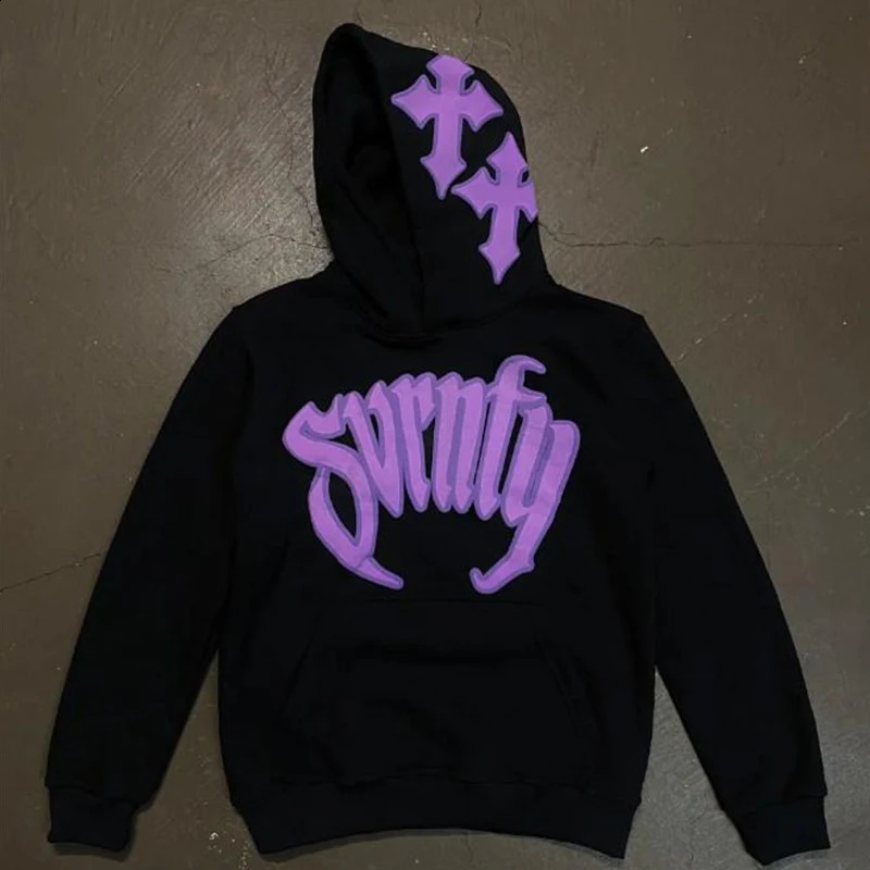 American Fashion Cross Pattern Printed Sweatshirt Hoodie Street Retro Womens Men Top Super Large Y2K Hoodie Pullover 250117