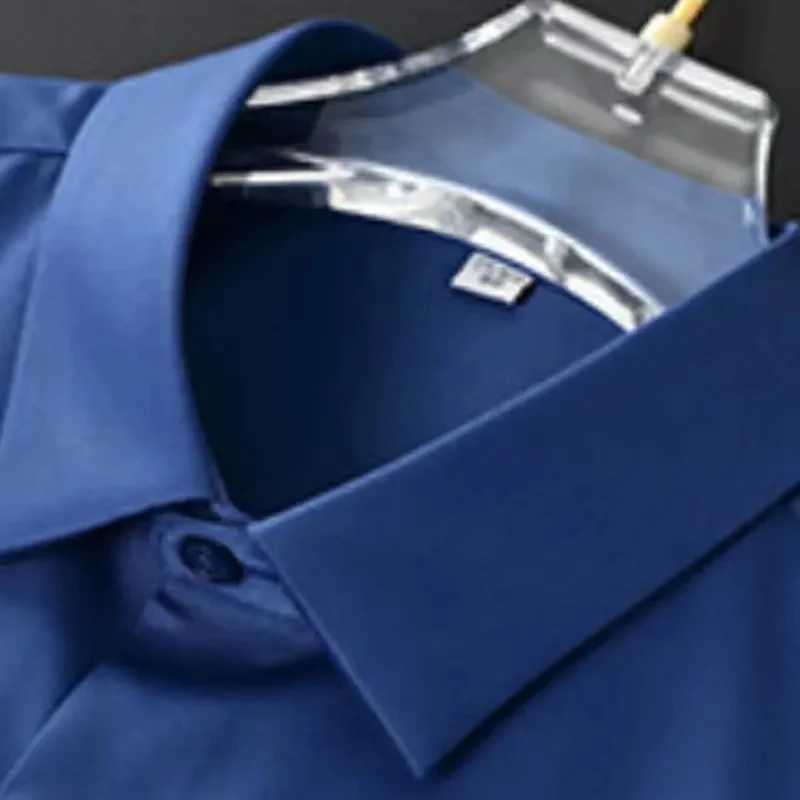 Large 5XL Mens Dress Shirts Long Sleeve Spring Autumn Solid Ice Silk Non Iron Business Blue White Blue Formal Male ClothingXJ250121