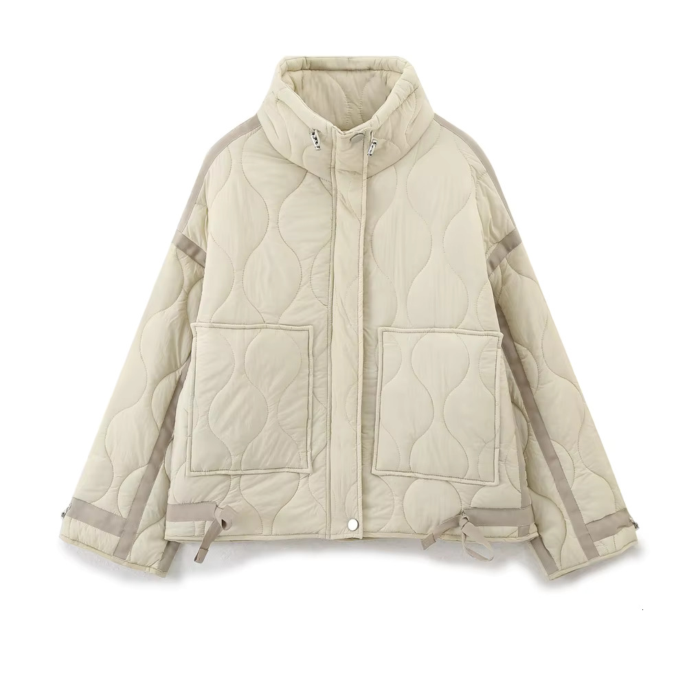 TRAF Women 2024 Autumn And Winter New Fashion Loose Jacket Short Coat Chic Long Sleeve Thin Cotton Clothes Outerwear Muje