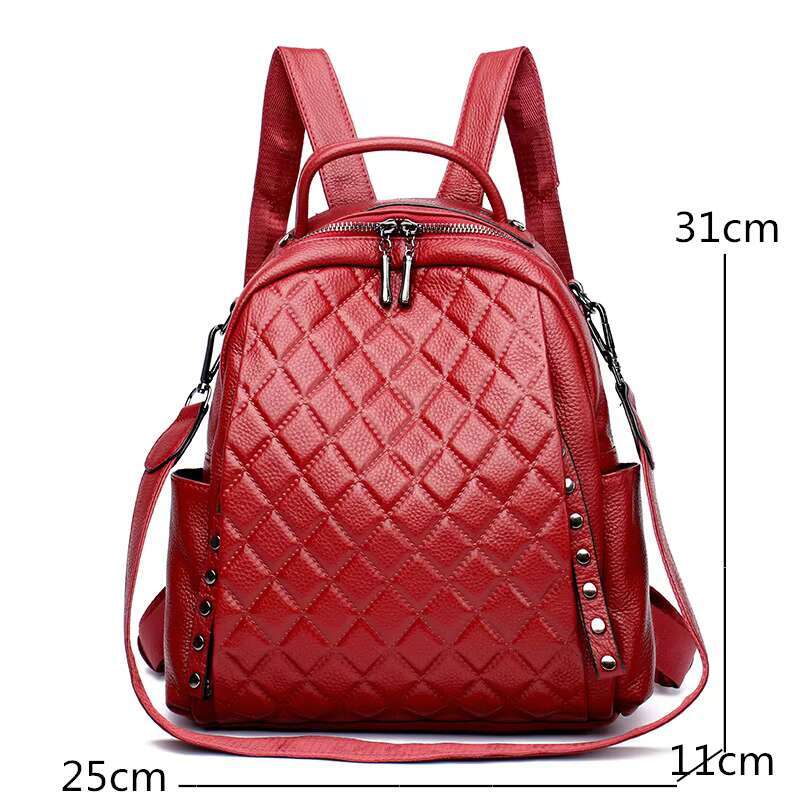 Women Genuine Leather Backpack Lozenge Soft Real Cowhide Shoulder Casual Large Capacity Travel Ladies Back Pack School Bags
