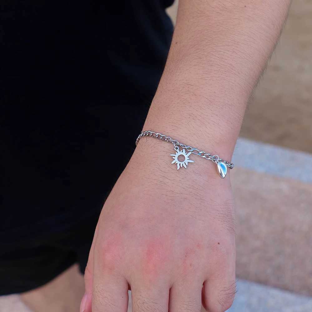 2Pcs Sun Moon Charm Magnet Attraction Stainless steel Bracelets for Couples Men Women Jewelry Wholesale Valentines Day Gifts W250121
