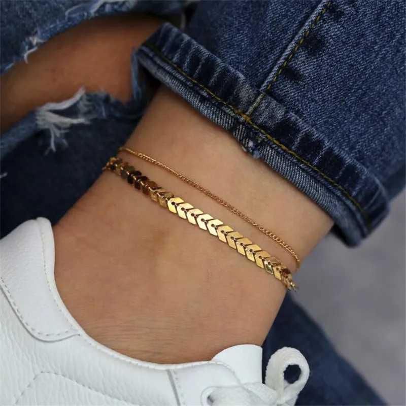 New Simple Fish Scales Leg Chain Anklet Bohemian Vintage Double layer Footwear Summer Ocean Beach Ankle Bracelet Foot JewelryXJ250121