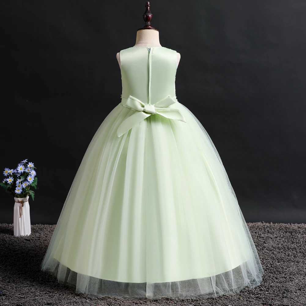 Green New Girl Flower Long Dress Childrens Ball Embroidered Princess Dress for 4 to 14 years Girl Party Wear X250203
