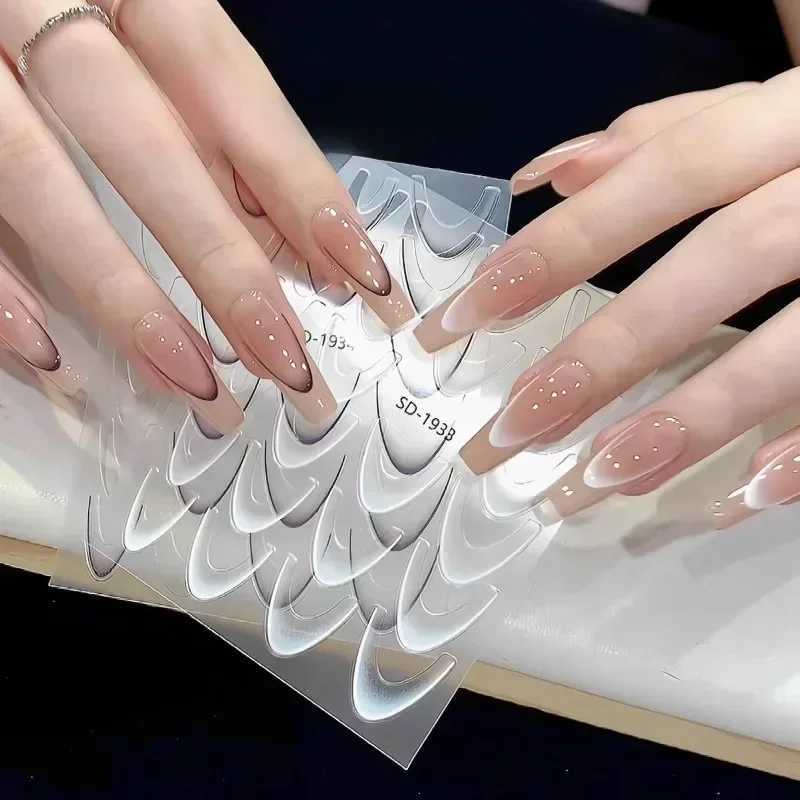 new French Gradient Line Nail Art Stickers 3D Self-Adhesive White+Black Slider Design Stencil Manicure Guides DIY Nail DecorXJ250120