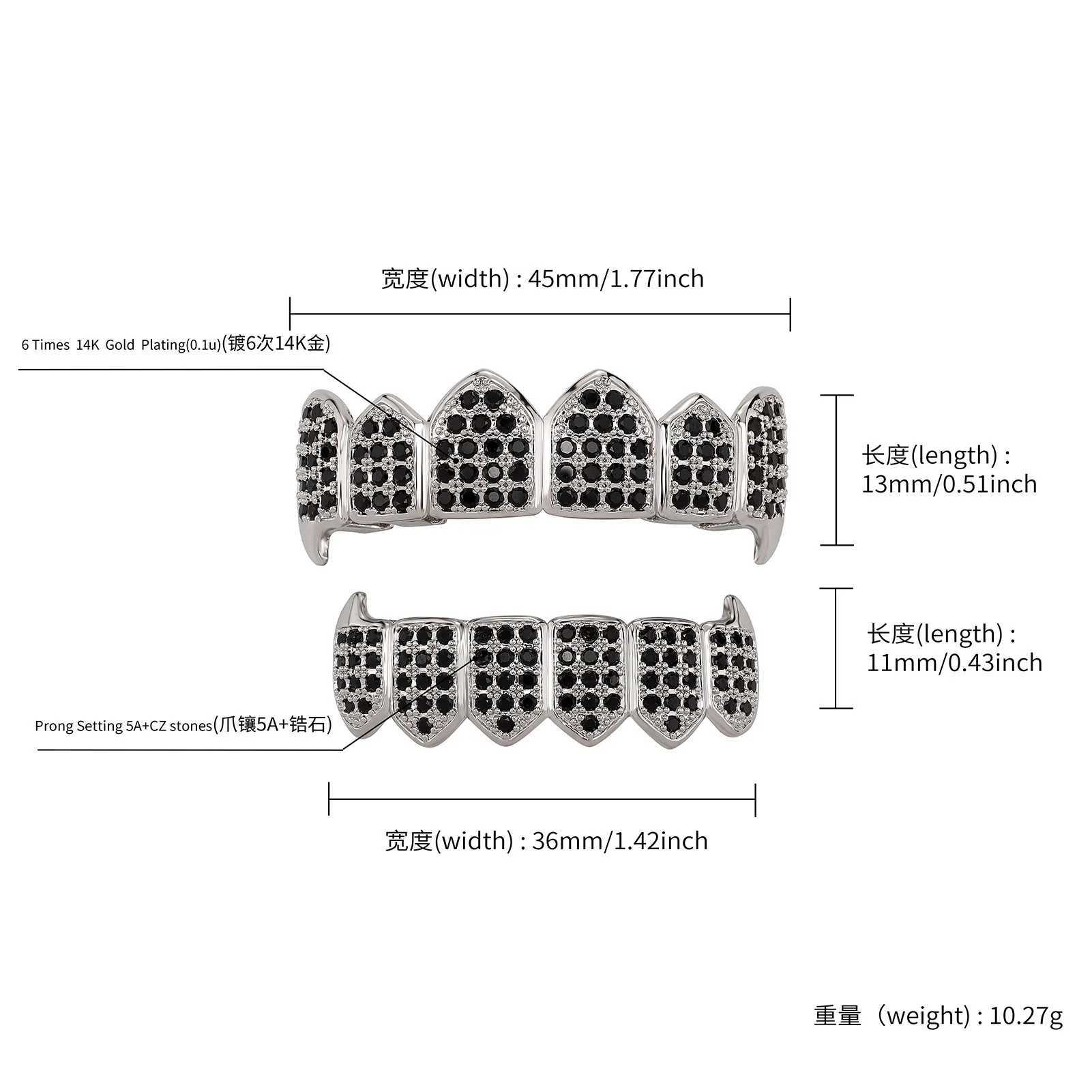 RACHELZ Gothic Style Black Red Zircon Teeth Grillz Fangs Y2k Punk CZ Stone Tooth Caps For Women Men Jewelry Halloween CosplayXJ250114