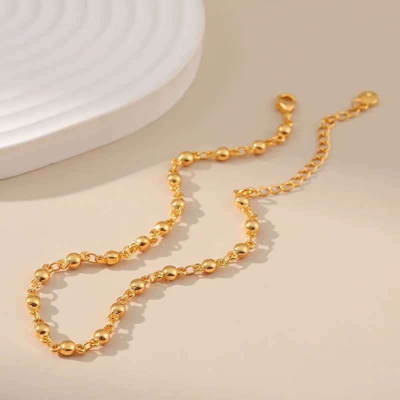 Simple Gold Color Beads Chain Summer Waterproof Metal Women Anklets Fancy 18K Gold Plated European Foot Accories N JewelryXJ250121