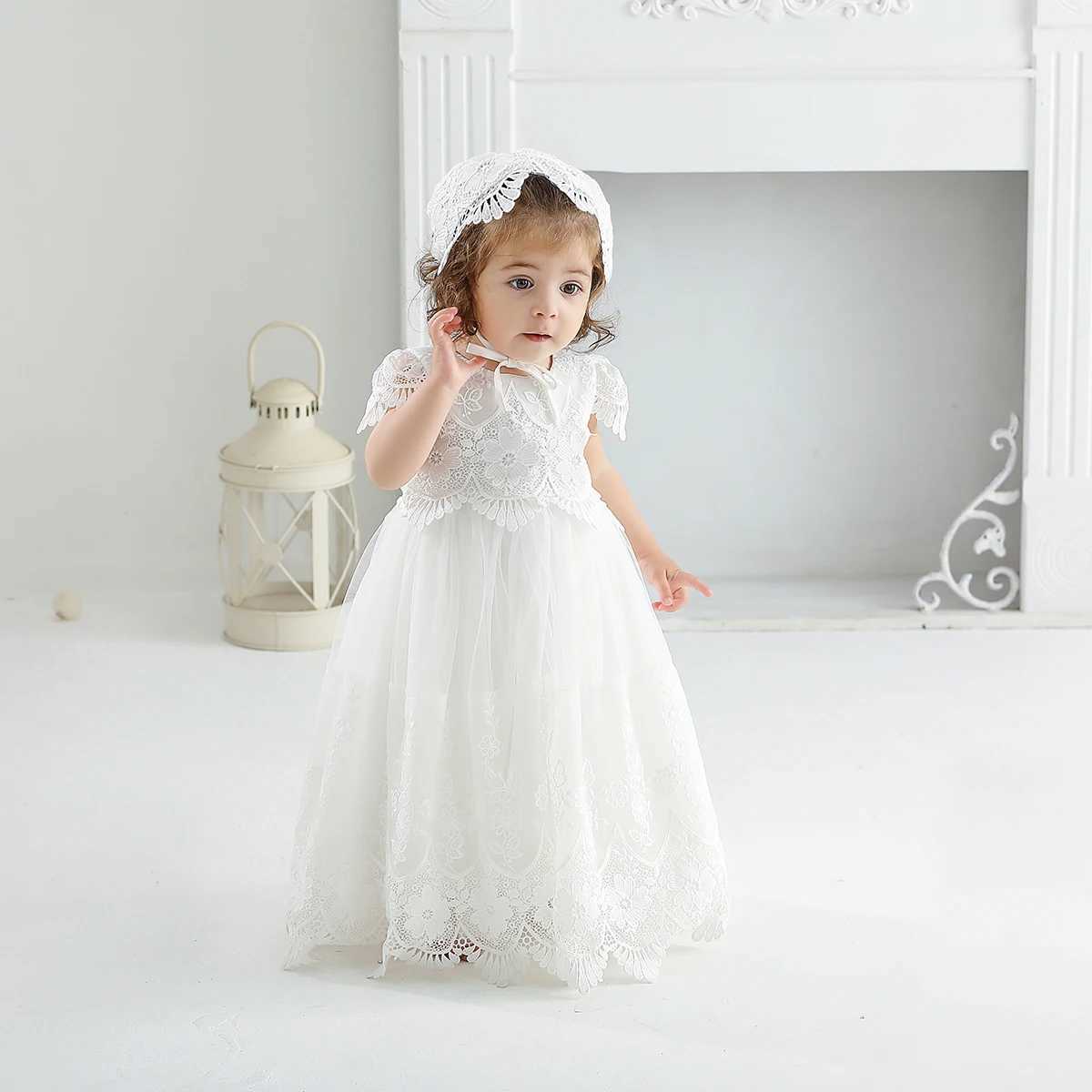 Infant Baby 1st Birthday Baptism Dresses for Kids Girls White Wedding Party Princess Gown Tulle Toddler Summer Clothes 0 1 2Y X250203