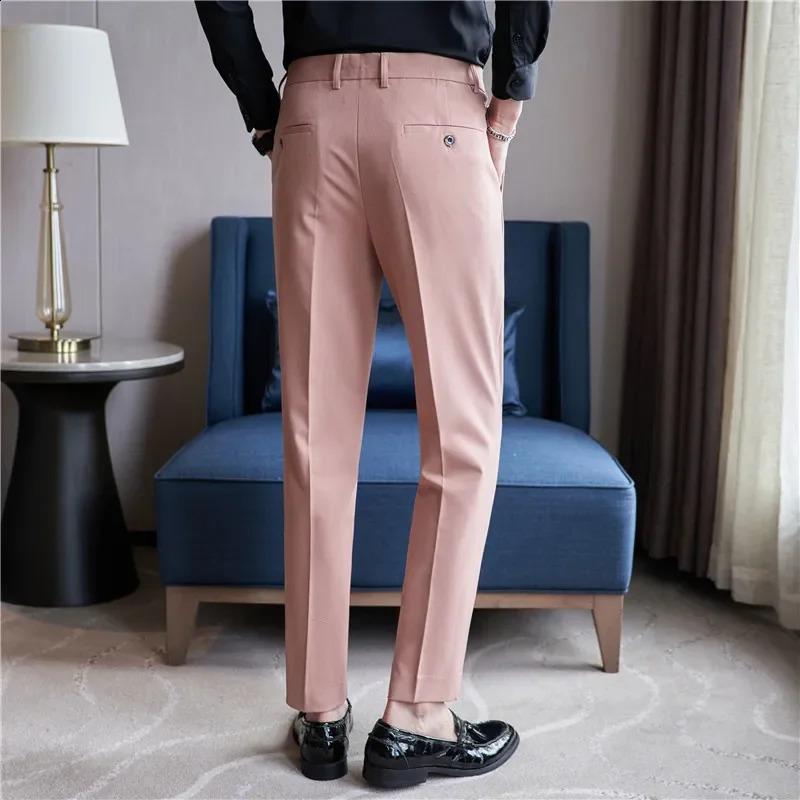 Mens Suit Pants 2024 Autumn Pink Blue Slim Fit Business Formal Trousers British Style Handsome Casual Dress Pants Men Clothing 250122