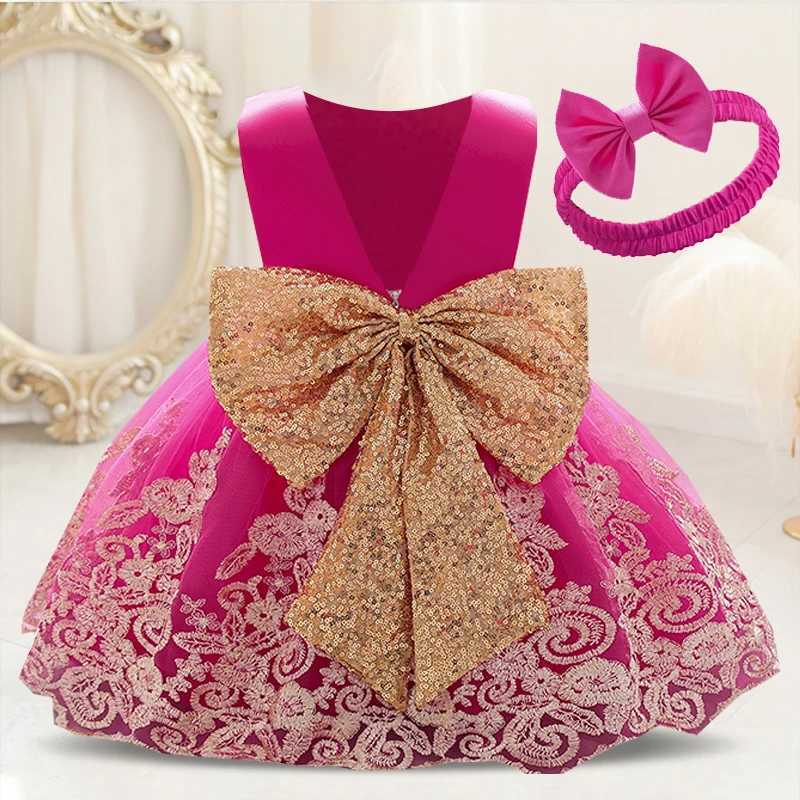 Backless Bow Toddler Baby 1st Birthday Baptism Dress For Girls Princess Luxury Embroidery Costumes Kids Party Clothes Dresses X250203