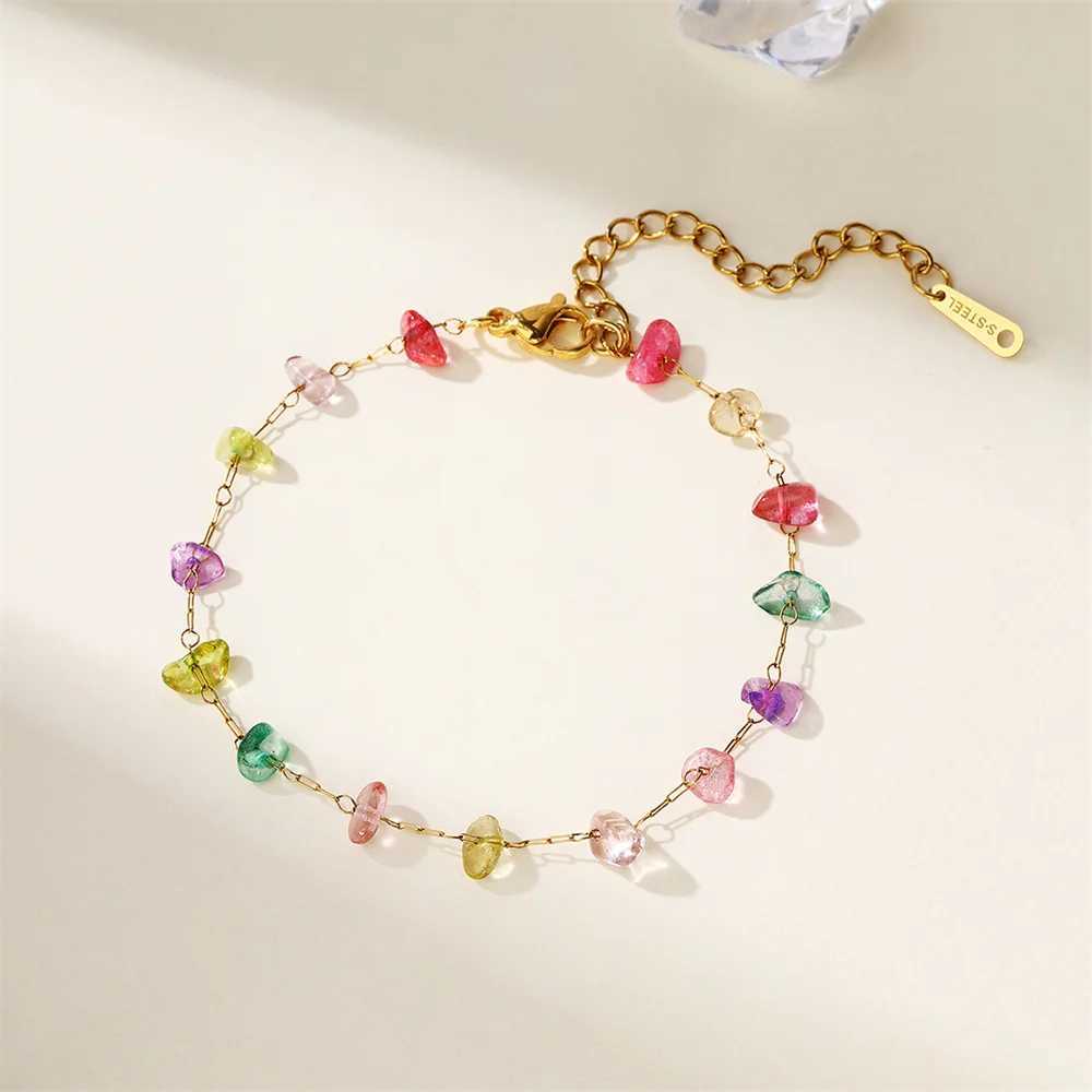 Colorful Natural Stone Anklet For Women Tren Stainl Steel Anklet Party Wedding Fashion Jewelry Girls Gift 2024XJ250121