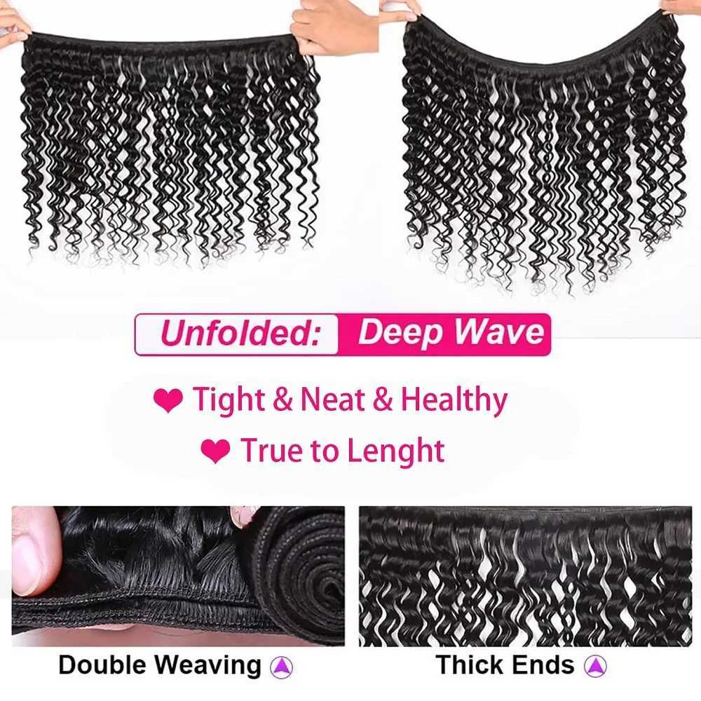 Deep Wave Bundles With Clo Brazilian Hair Weave 3/4 Bundles With Clo Human Hair Bundles With 5x5 HD Lace CloXJ250120