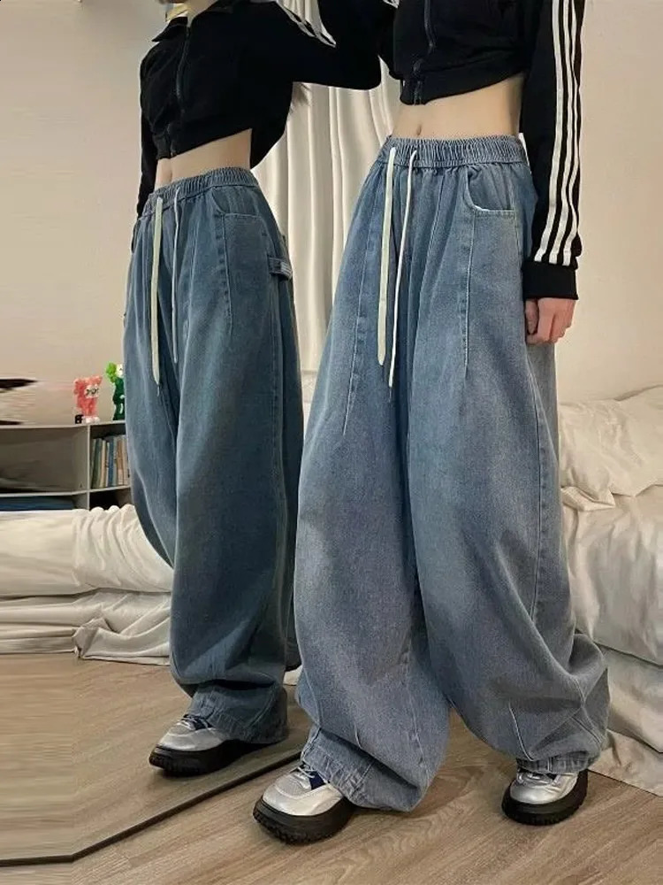 American Baggy Jean Long Pant Wide Leg Hip Pop Clothes Vintage Drawstring Straight Casual Female Street Cargo Pants 250109